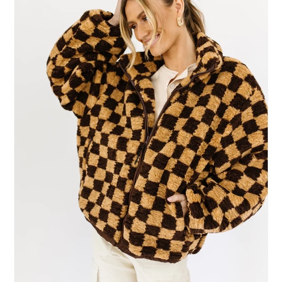 Brown and Black Checkered Fleece Jacket - Picture 6 of 6